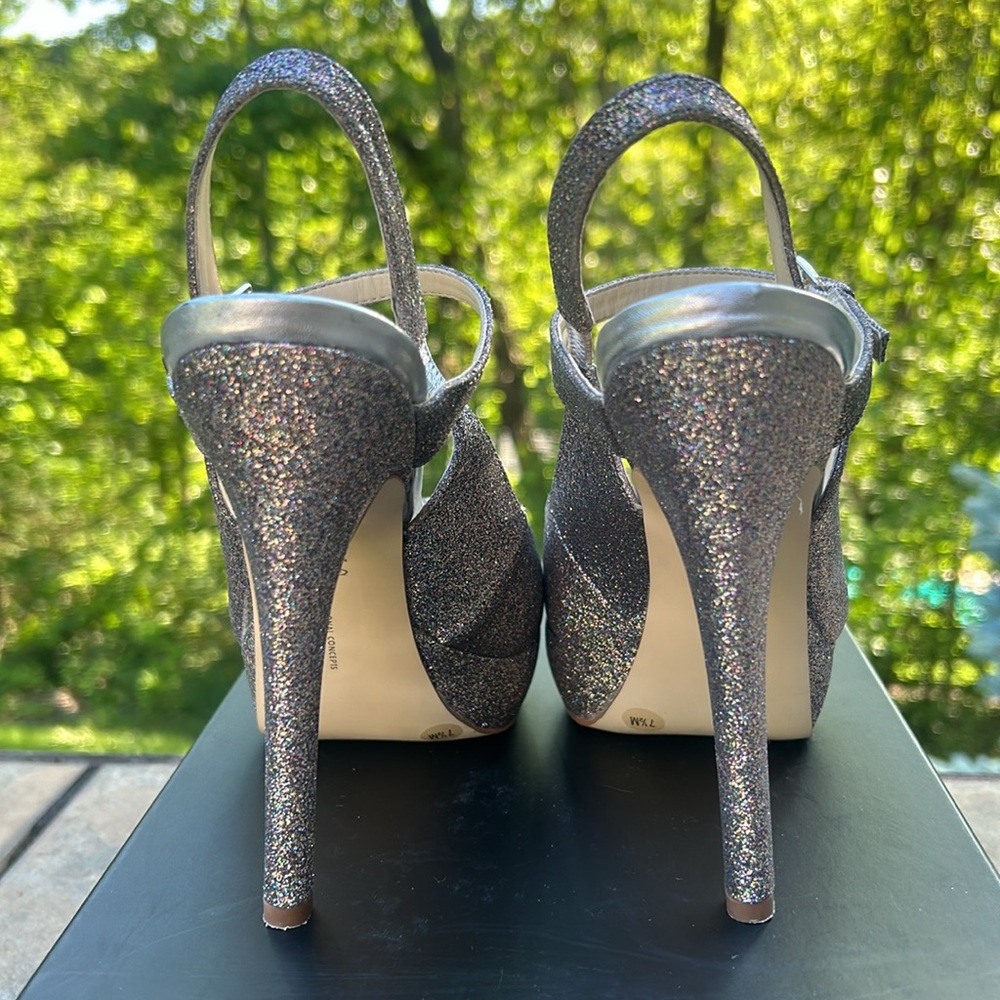 INC Mariela Multi-Colored Sparkle Heels Glitter Sz 7.5 Platform Peep Toe - Picture 8 of 17